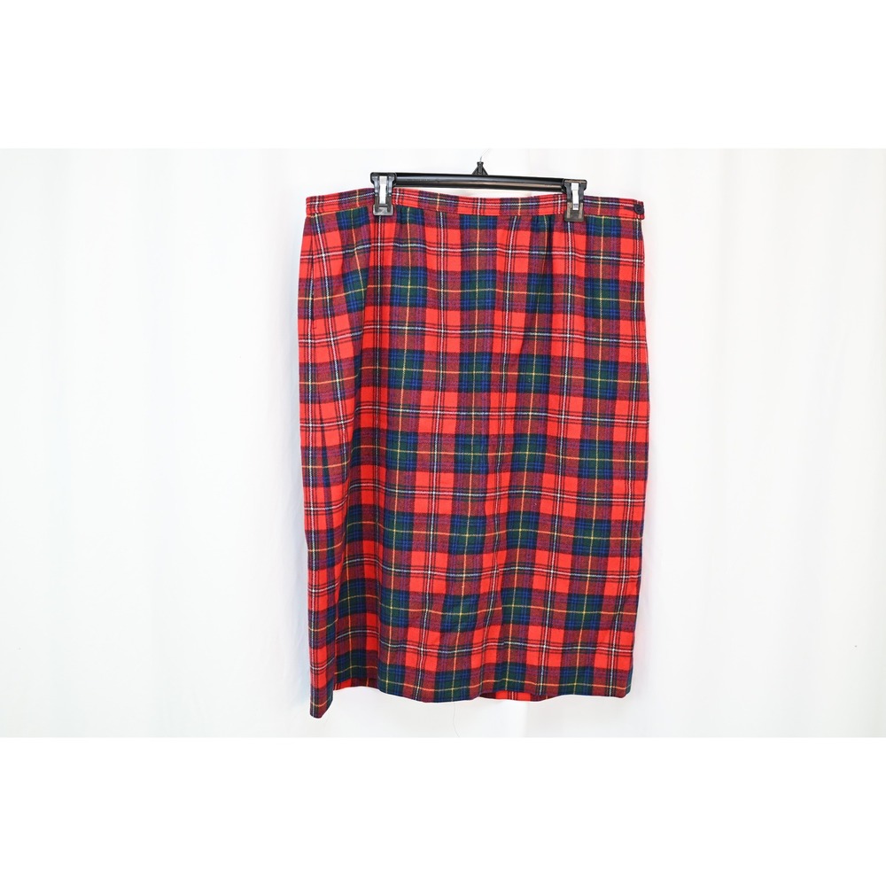 Pendleton Wool Red Plaid Skirt Womens 20W Made in USA Tartan Midi Skirt